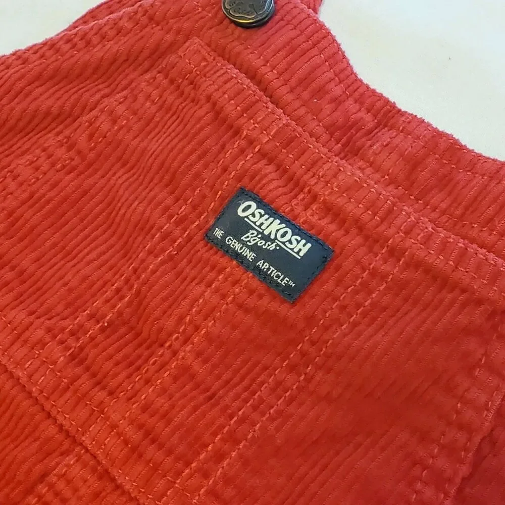 Oshkosh B'Gosh Kids Boys Sz 5T Lined Red Corduroy Bib Overalls Vestbak Thick